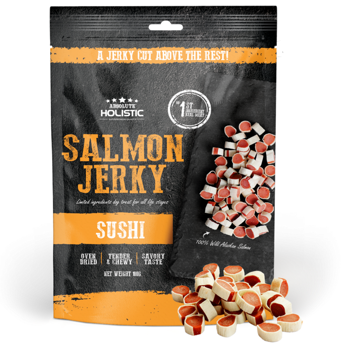 20% OFF: Absolute Holistic Oven Dried Grain Free Salmon & Whitefish Sushi Jerky Dog Treats