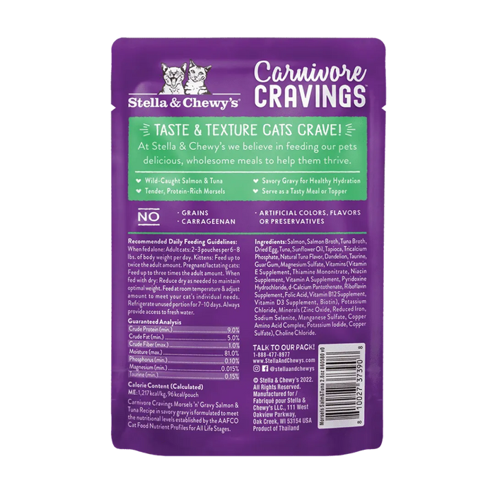 Stella & Chewy's Carnivore Cravings Morsels'N'Gravy Salmon & Tuna Recipe Pouch Wet Cat Food