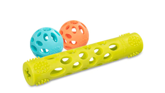 10% OFF: Messy Mutts Huff'n Puff Two Balls + Stick Set Dog Toy (3Pcs Assorted Colours)
