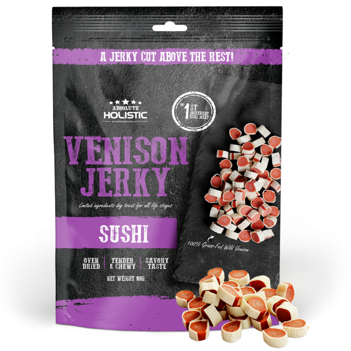 20% OFF: Absolute Holistic Oven Dried Venison & Whitefish Sushi Jerky Dog Treats