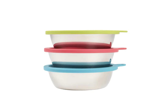 10% OFF: Messy Mutts Three Stainless Steel Dog Bowls + Three Silicone Lids (Assorted Colour)