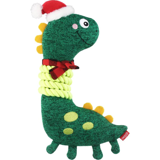 GiGwi Christmas Series Dinosaur With Rope Plush Dog Toy