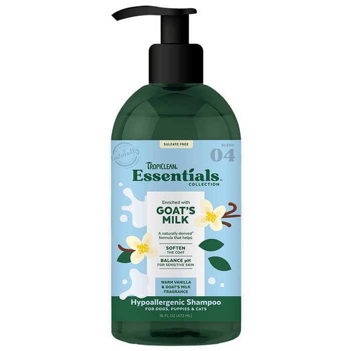 20% OFF: Tropiclean Essentials Warm Vanilla & Goat’s Milk Scent Hypoallergenic Shampoo For Dogs, Puppies & Cats