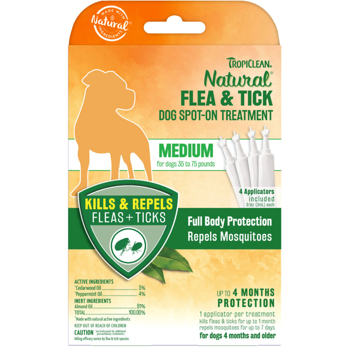 20% OFF: TropiClean Natural* Flea & Tick Spot On Treatment For Medium Dogs