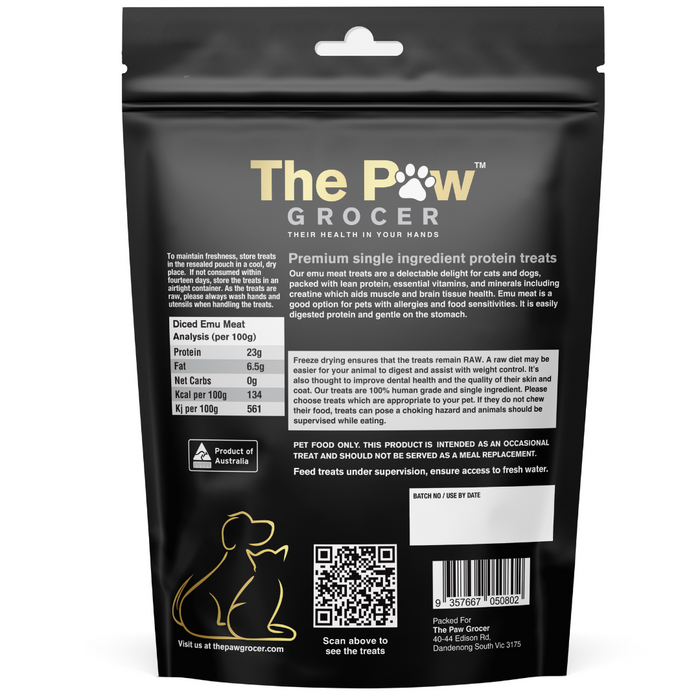 [NEW LAUNCH] 25% OFF: The Paw Grocer Black Label Freeze Dried Emu Meat Treats For Dogs & Cats