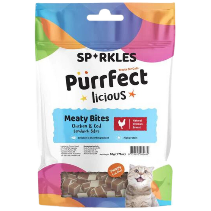 Sparkles Purrfect-licious Meaty Bites Chicken & Cod Sandwich Bites For Cats