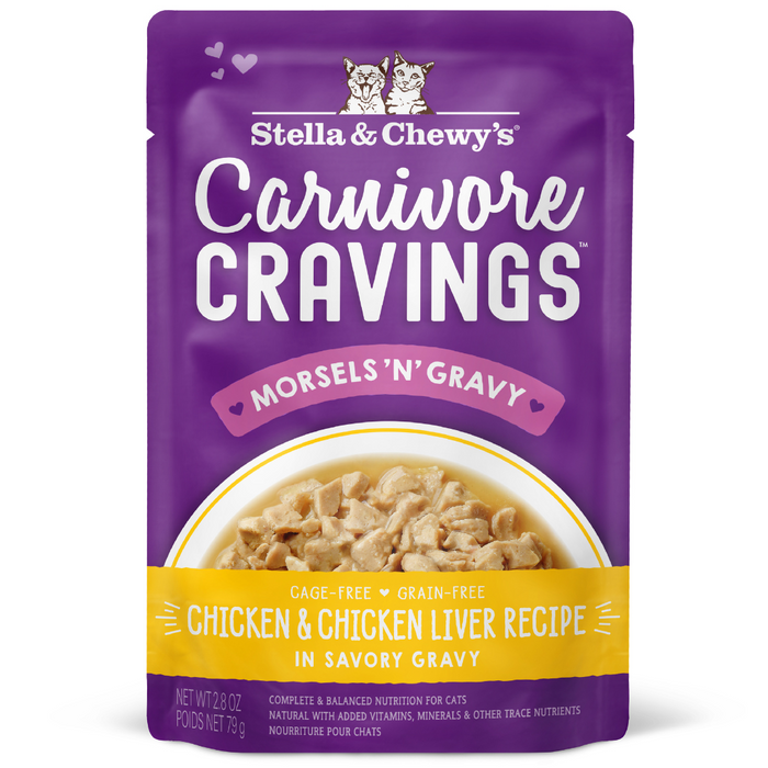 Stella & Chewy's Carnivore Cravings Morsels'N'Gravy Chicken & Chicken Liver Recipe Pouch Wet Cat Food