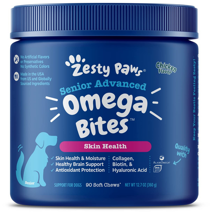 10% OFF: Zesty Paws Omega Bites (Skin Health) Chicken Flavour Soft Chews For Senior Dogs