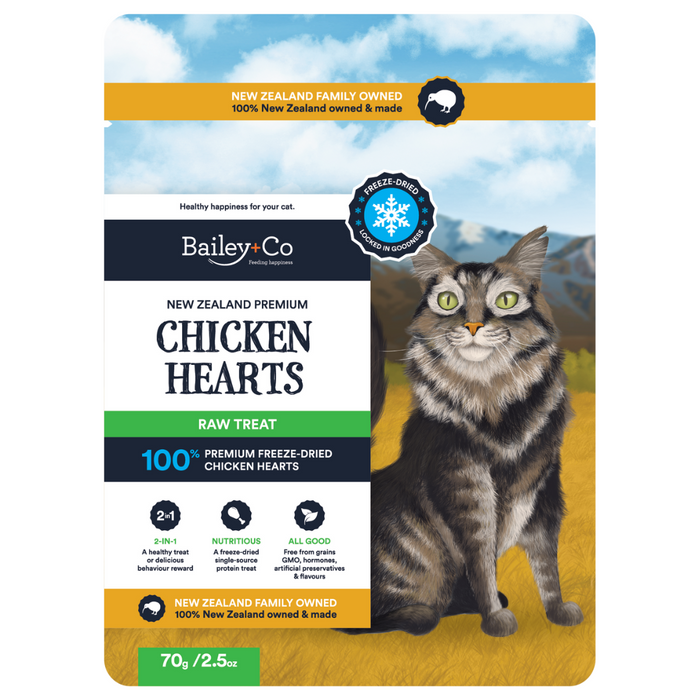 10% OFF: Bailey+Co Freeze Dried New Zealand Premium Chicken Hearts Raw Treat For Cats