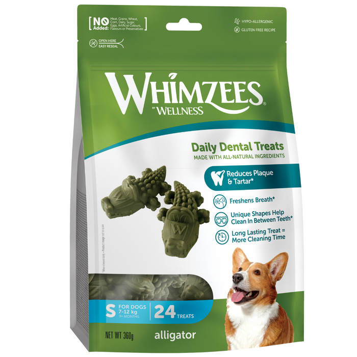 Whimzees Alligator Small Natural Dental Dog Chews (24Pcs)