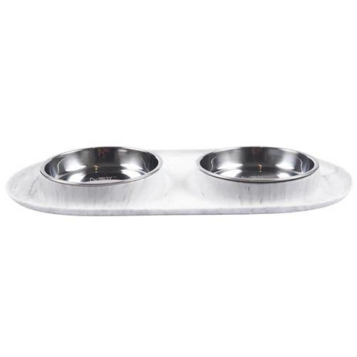 10% OFF: Messy Cats Marble Double Silicone Feeder With Stainless Steel Saucer Shaped Bowl