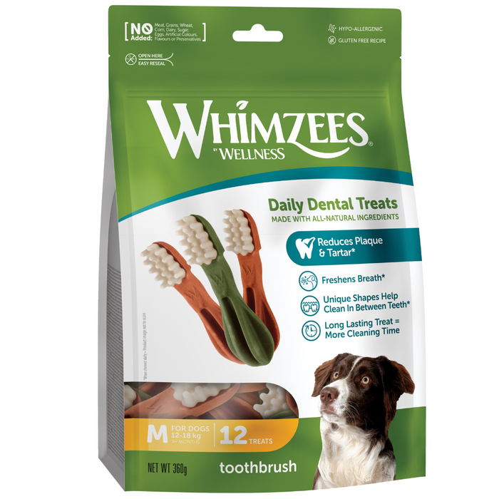 Whimzees Toothbrush Medium Natural Dental Dog Chews (12Pcs)