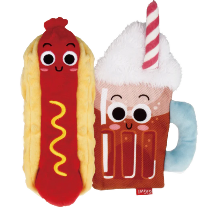 GiGwi Foodzy Friendz Reversible Hot Dog & Root Beer Snuffle Toy For Dogs