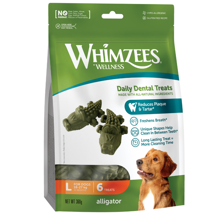 Whimzees Alligator Large Natural Dental Dog Chews (6Pcs)