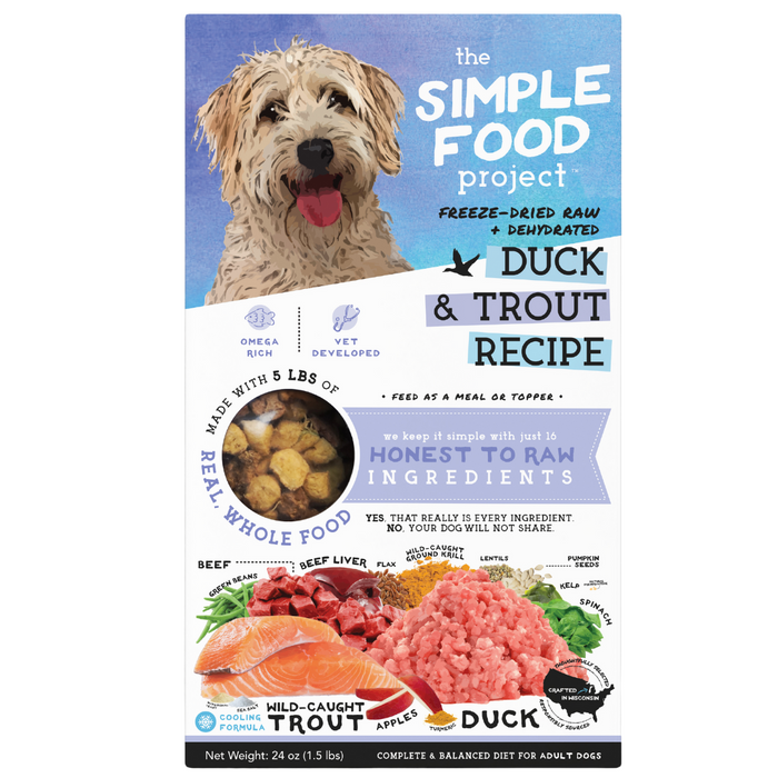 The Simple Food Project Freeze Dried Raw + Dehydrated Duck & Trout Recipe For Dogs