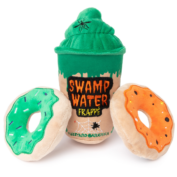 [HALLOWEEN 🎃 👻 ] 15% OFF: FuzzYard Swamp Water Frappe & Donut Plush Dog Toy (3Pcs)