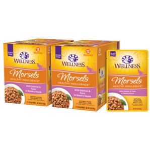 20% OFF: Wellness Healthy Indulgence Grain-Free Morsels Salmon & Tuna Wet Cat Food