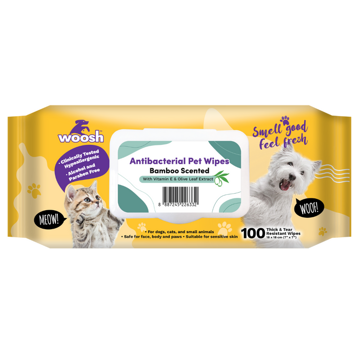 Woosh Bamboo Scented Hypoallergenic Anti-Bacteria Pet Wipes (100Pcs)