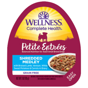 20% OFF: Wellness Grain-Free Small Breed Petite Entrees Shredded Medley Braised Lamb, Venison, White Sweet Potatoes & Carrots Wet Dog Food