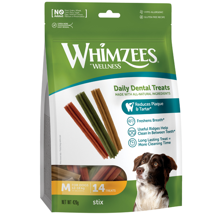 Whimzees Stix Medium Natural Dental Dog Chews (12Pcs)