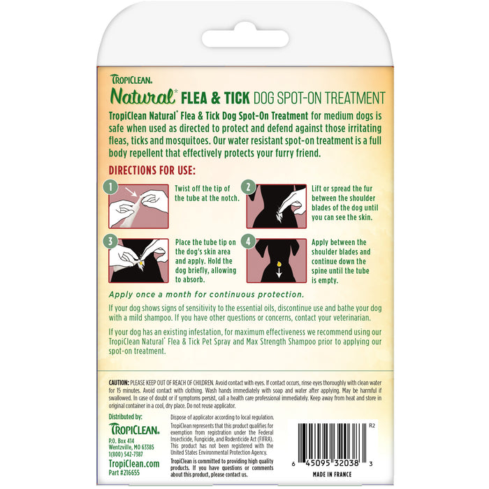 20% OFF: TropiClean Natural* Flea & Tick Spot On Treatment For Medium Dogs
