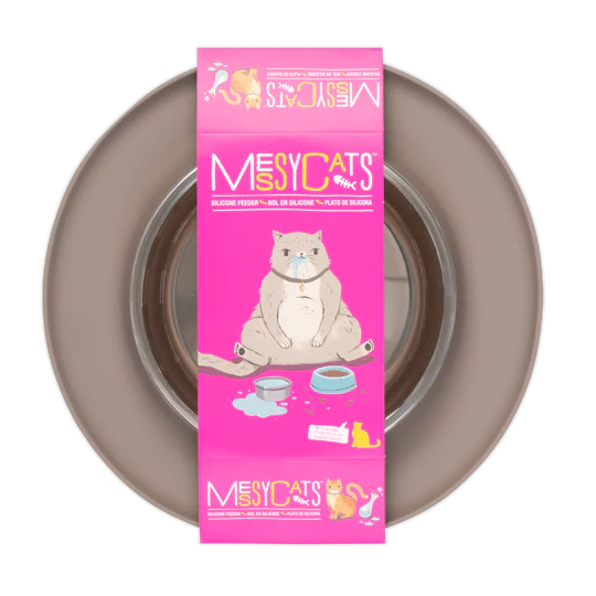 10% OFF: Messy Cats Grey Single Silicone Feeder With Stainless Steel Saucer Shaped Bowl