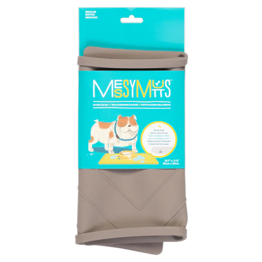 10% OFF: Messy Mutts Grey Silicone Non-Slip Dog Bowl Mat (With Raised Edge To Contain the Spills)