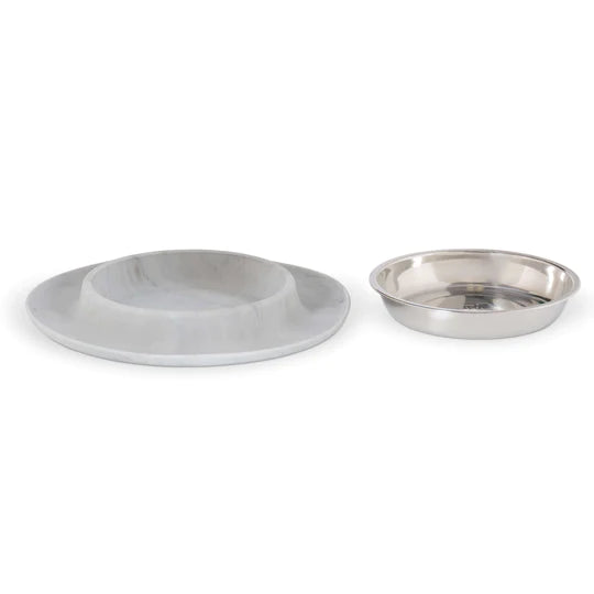 10% OFF: Messy Cats Marble Single Silicone Feeder With Stainless Steel Saucer Shaped Bowl