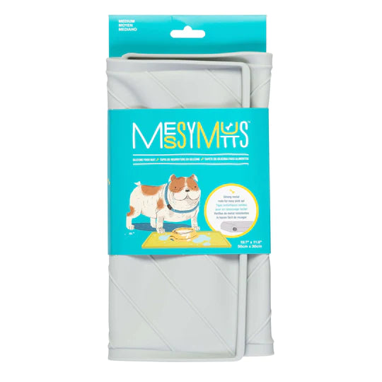 10% OFF: Messy Mutts Light Grey Silicone Non-Slip Dog Bowl Mat (With Raised Edge To Contain the Spills)