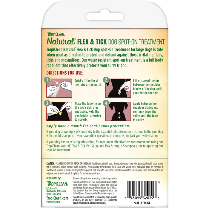 20% OFF: TropiClean Natural* Flea & Tick Spot On Treatment For Large Dogs
