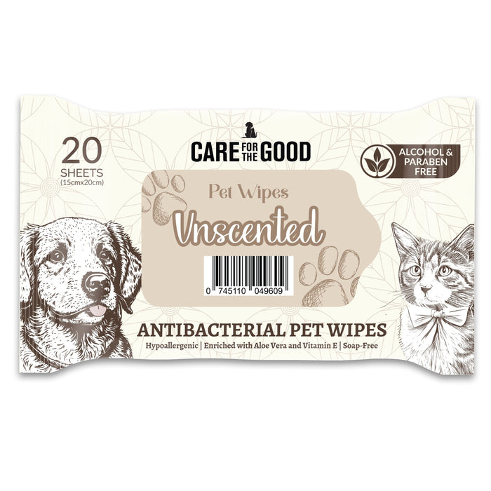 Care For The Good Unscented Antibacterial Pet Wipes (20Pcs)