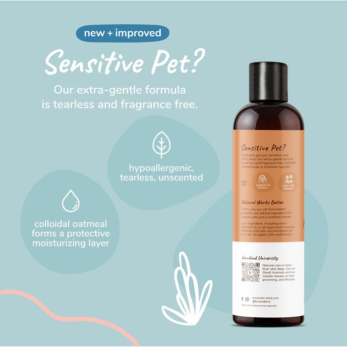 Kin + Kind Sensitive Skin (Unscented) Natural Shampoo For Puppies & Kittens
