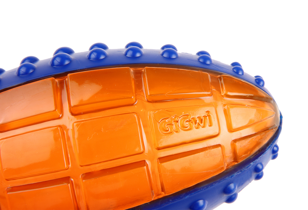 GiGwi "Push To Mute" Blue & Orange Rugby Ball Toy For Dogs