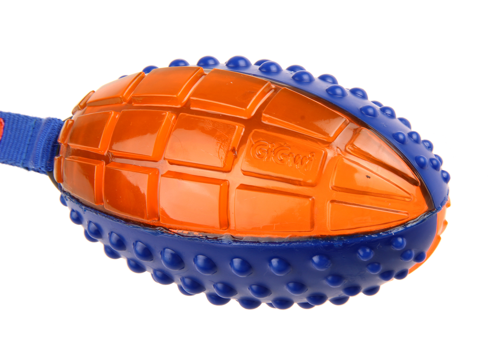 GiGwi "Push To Mute" Blue & Orange Rugby Ball Toy For Dogs