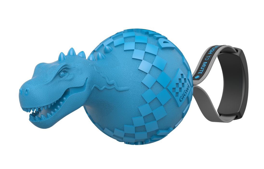 GiGwi "Push To Mute" Dinoball Light Blue T-Rex Toy For Dogs
