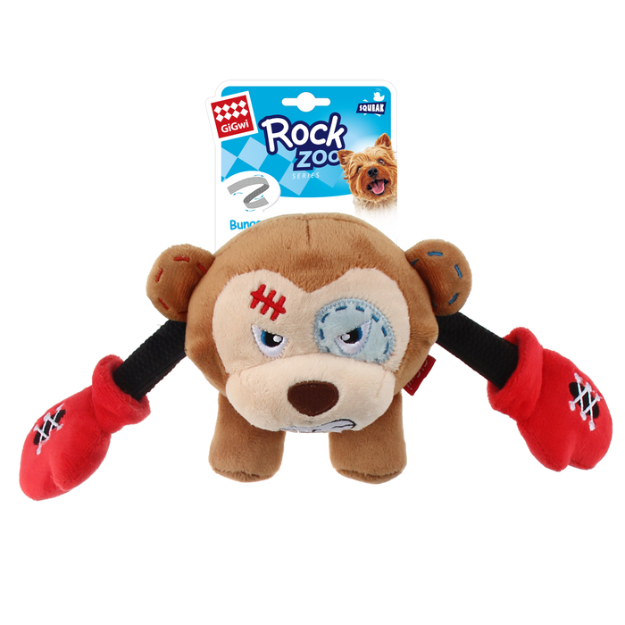 GiGwi Rock Zoo King Boxer Monkey With Squeaker & Crinkle Paper Plush Toy For Dogs
