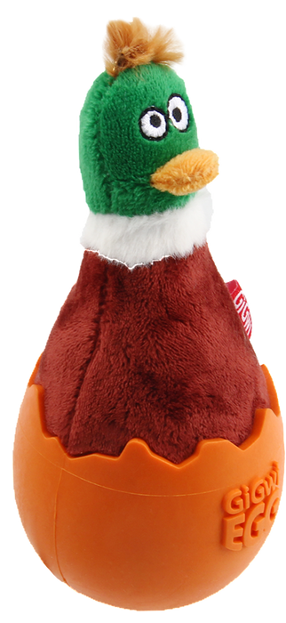 GiGwi Egg Wobble Fun Brown Duck With Squeaker Plush/TPR Toy For Dogs