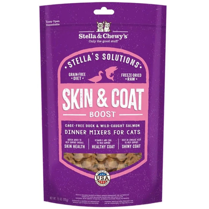 Stella & Chewy's Stella Solution Skin & Coat Boost With Freeze-Dried Raw Cage-Free Duck & Wild-Caught Salmon Dinner Mixers For Cats
