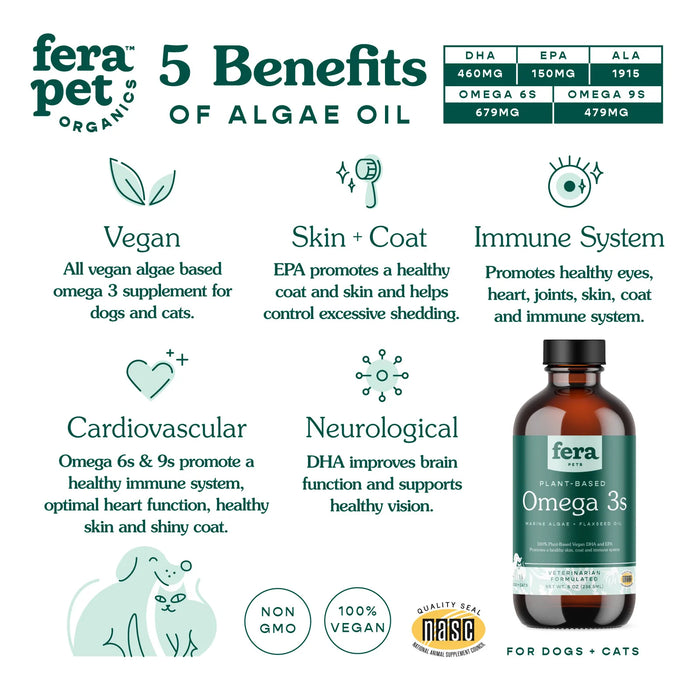 Fera Pet Organics Plant Based (Vegan) Omega 3s Algae Oil For Dogs