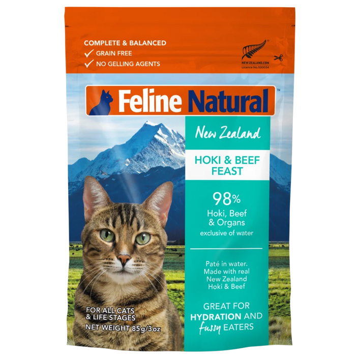 Feline Natural Grain Free Hoki & Beef Feast Pouch Cat Food (12 Pouches)