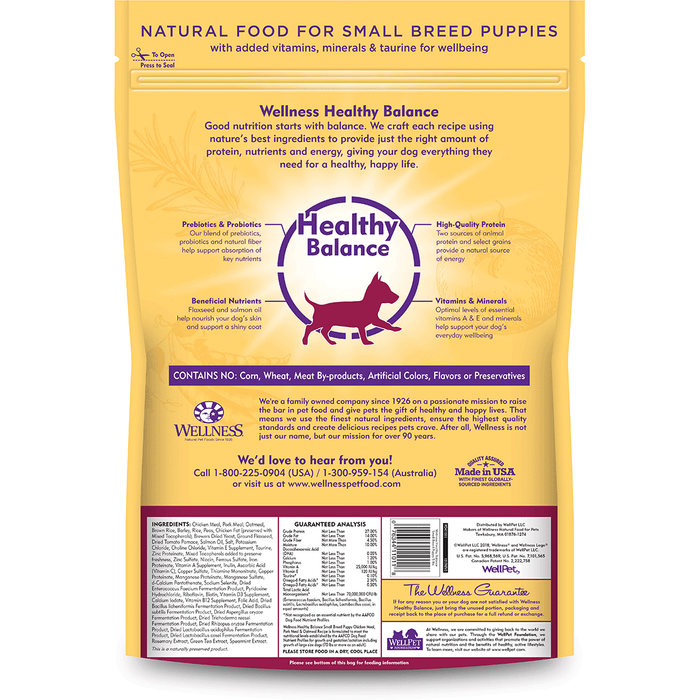 20% OFF: Wellness Healthy Balance Small Breed Puppy Chicken Meal, Pork Meal & Oatmeal Recipe Dog Food