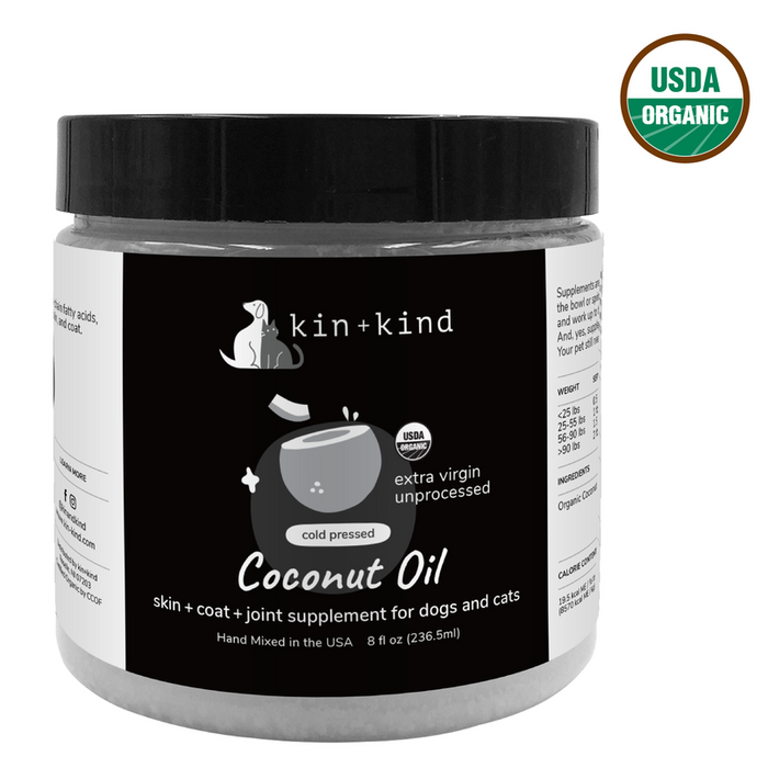 Kin + Kind Organic Raw Cold-Pressed Coconut Oil Skin + Coat + Joint Supplement For Pets