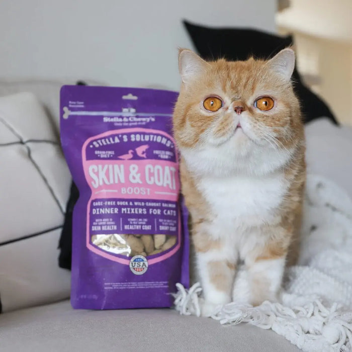 Stella & Chewy's Stella Solution Skin & Coat Boost With Freeze-Dried Raw Cage-Free Duck & Wild-Caught Salmon Dinner Mixers For Cats