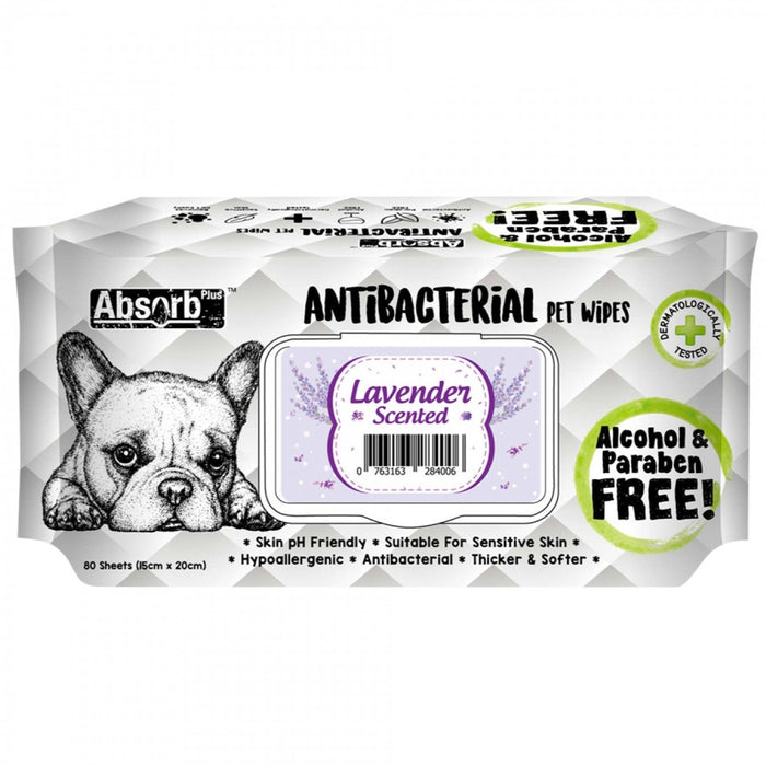 3 FOR $11: Absorb Plus Lavender AntiBacterial Pet Wipes (80Pcs)