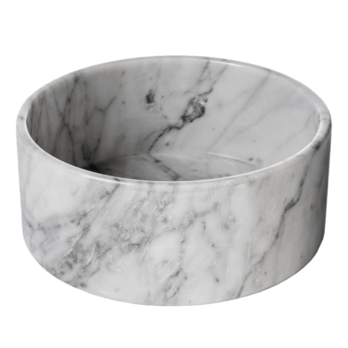 Houndztooth White Carrara Marble Dog Bowl