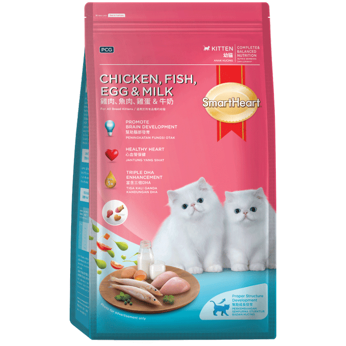 SmartHeart Chicken, Fish, Egg & Milk Formula Dry Cat Food For Kitten