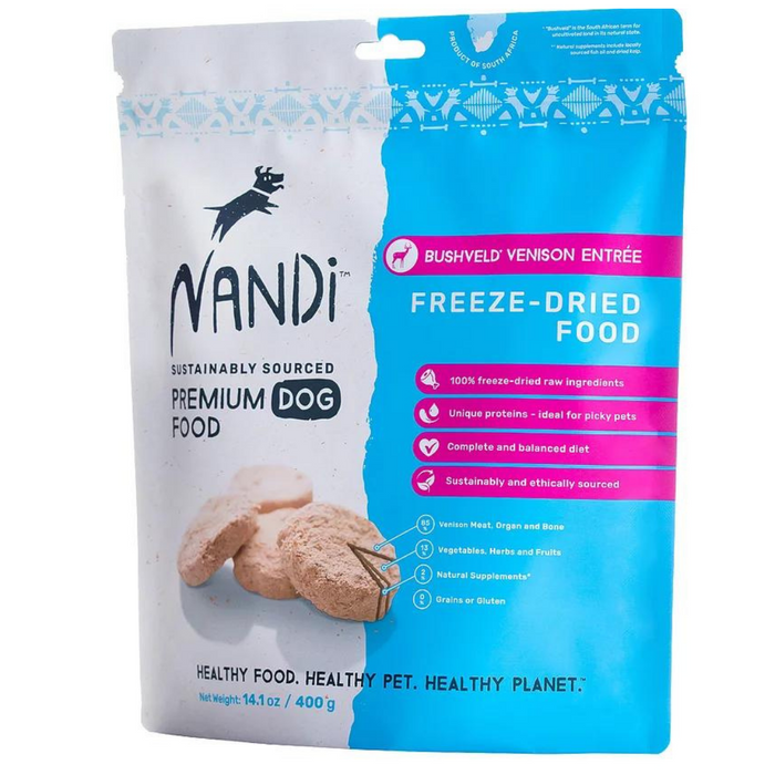 15% OFF: Nandi Freeze Dried Bushveld Venison Entrée Premium Dog Food