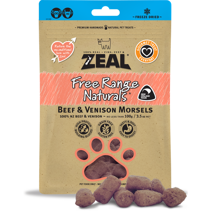 Zeal Free Range Naturals Freeze Dried Beef & Venison Morsels For Dogs & Cats