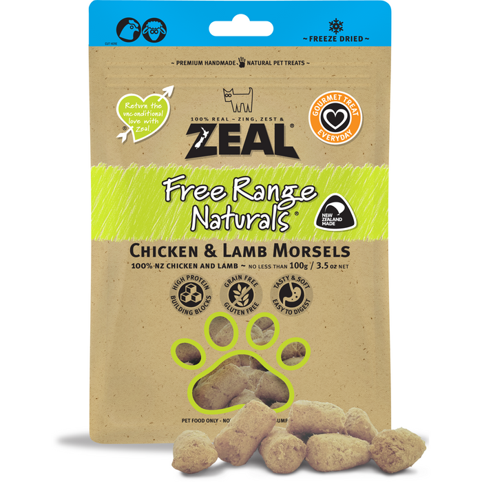 Zeal Free Range Naturals Freeze Dried Chicken & Lamb Morsels For Dogs & Cats