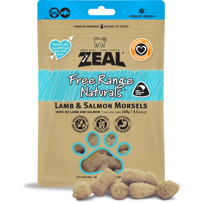 Zeal Free Range Naturals Freeze Dried Lamb & Salmon Morsels For Dogs & Cats
